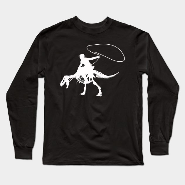 Cowboy and dinosaur raptor fossil Long Sleeve T-Shirt by Collagedream